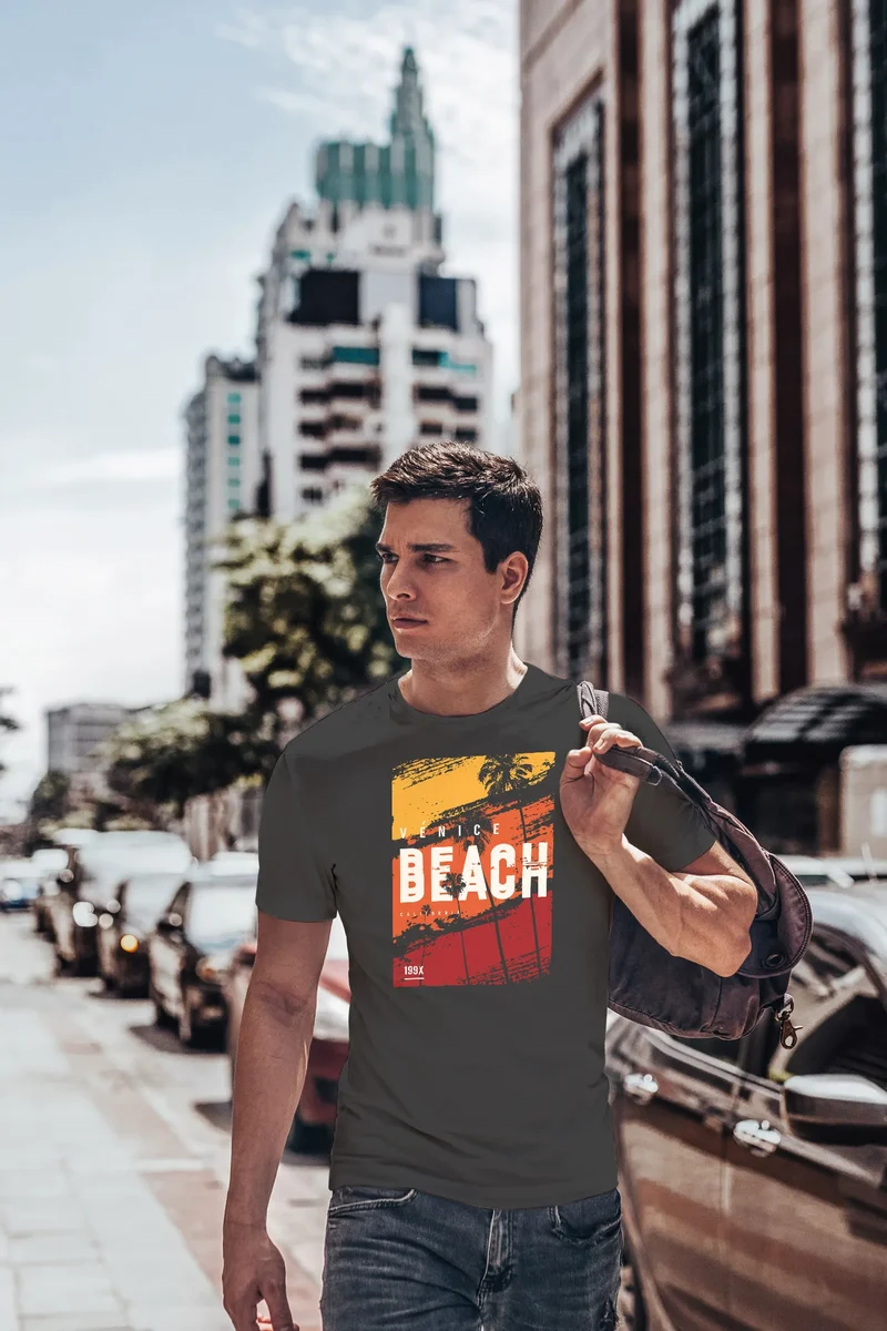 Herren T-Shirt Sommer Venice Beach Surfing Motiv Aufdruck Strand Palmen Fashion Streetstyle