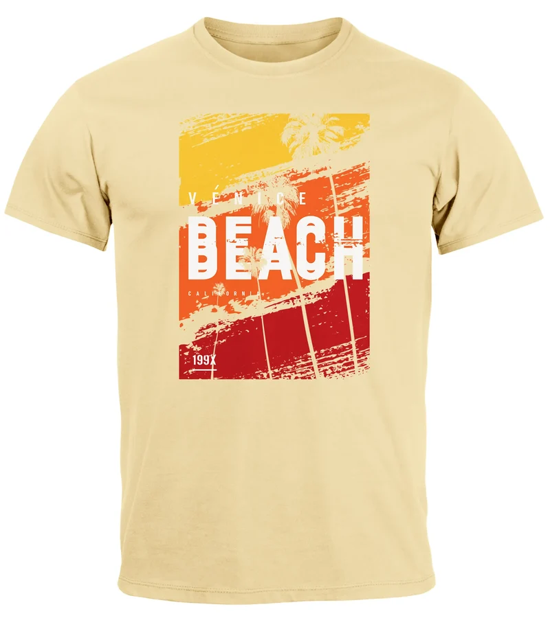 Herren T-Shirt Sommer Venice Beach Surfing Motiv Aufdruck Strand Palmen Fashion Streetstyle