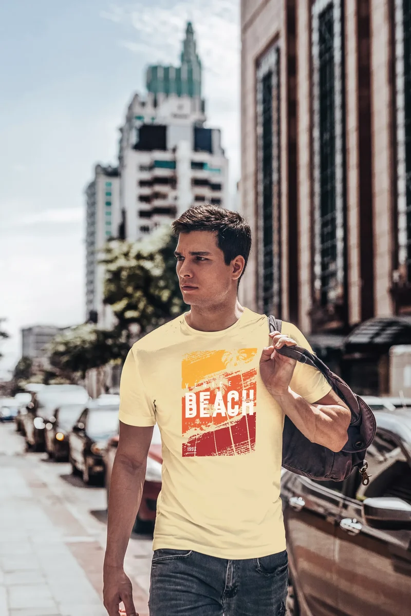 Herren T-Shirt Sommer Venice Beach Surfing Motiv Aufdruck Strand Palmen Fashion Streetstyle