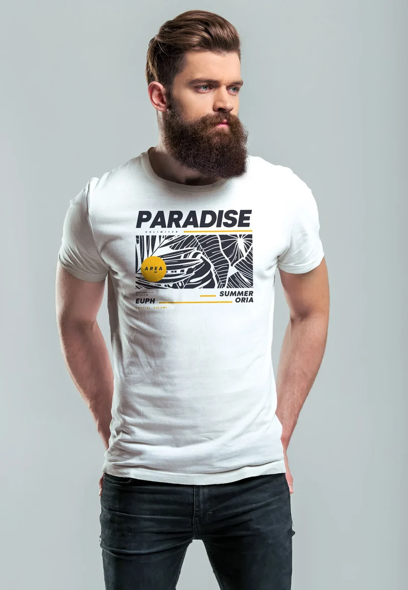 Herren T-Shirt Paradise Unlimited Sommer Motiv Aufdruck Techwear Fashion Streetstyle