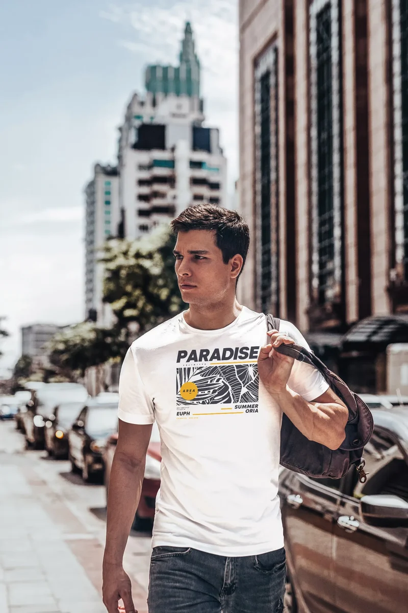 Herren T-Shirt Paradise Unlimited Sommer Motiv Aufdruck Techwear Fashion Streetstyle