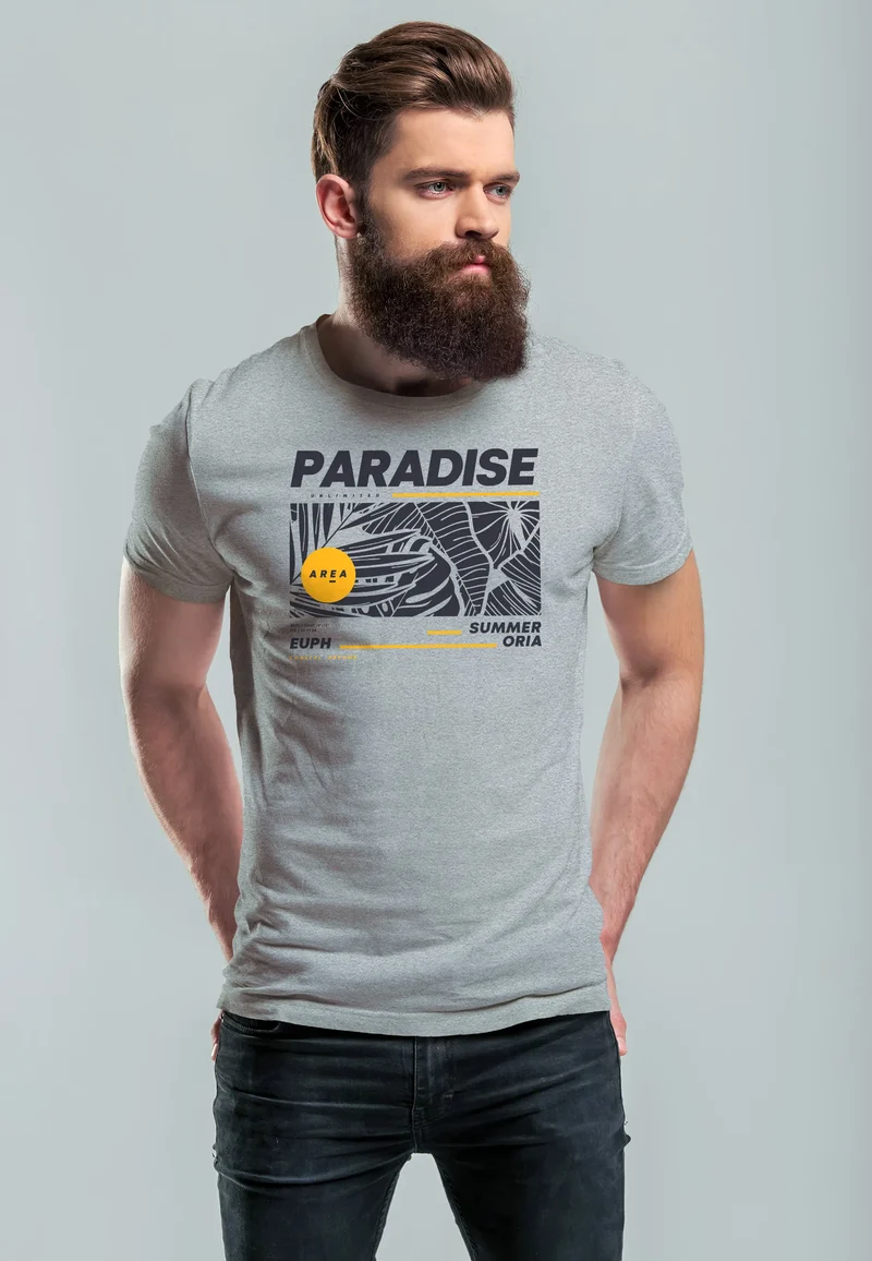 Herren T-Shirt Paradise Unlimited Sommer Motiv Aufdruck Techwear Fashion Streetstyle