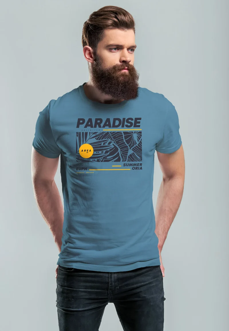 Herren T-Shirt Paradise Unlimited Sommer Motiv Aufdruck Techwear Fashion Streetstyle