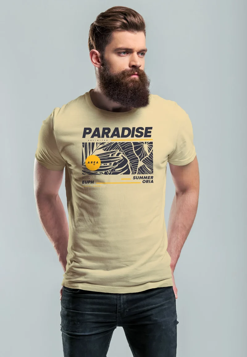 Herren T-Shirt Paradise Unlimited Sommer Motiv Aufdruck Techwear Fashion Streetstyle