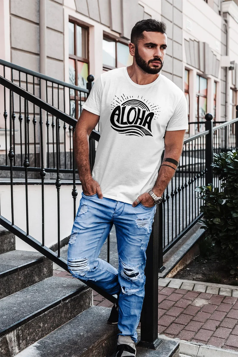 Herren T-Shirt Aloha Wellen Surfing Sommer Slim Fit