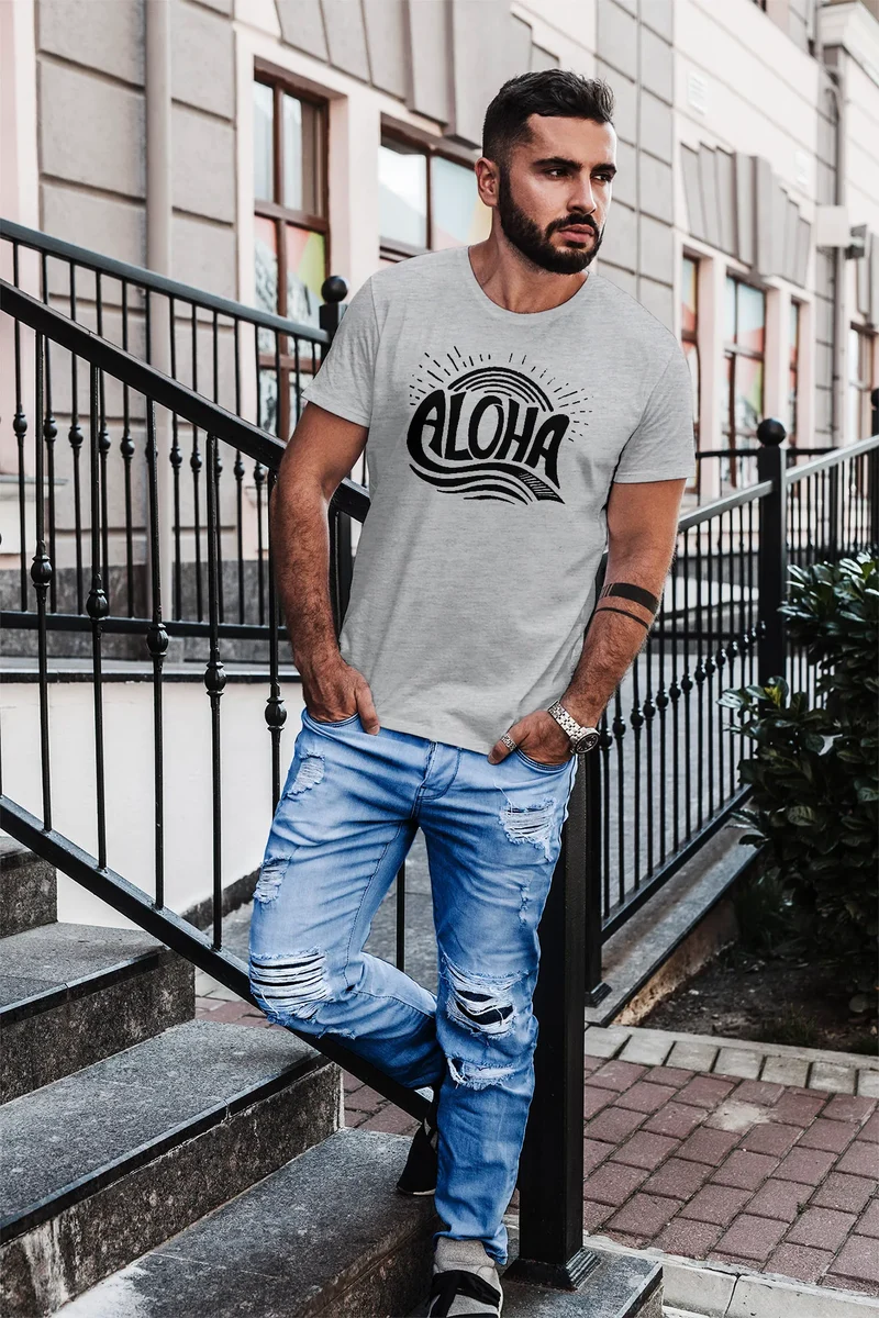 Herren T-Shirt Aloha Wellen Surfing Sommer Slim Fit