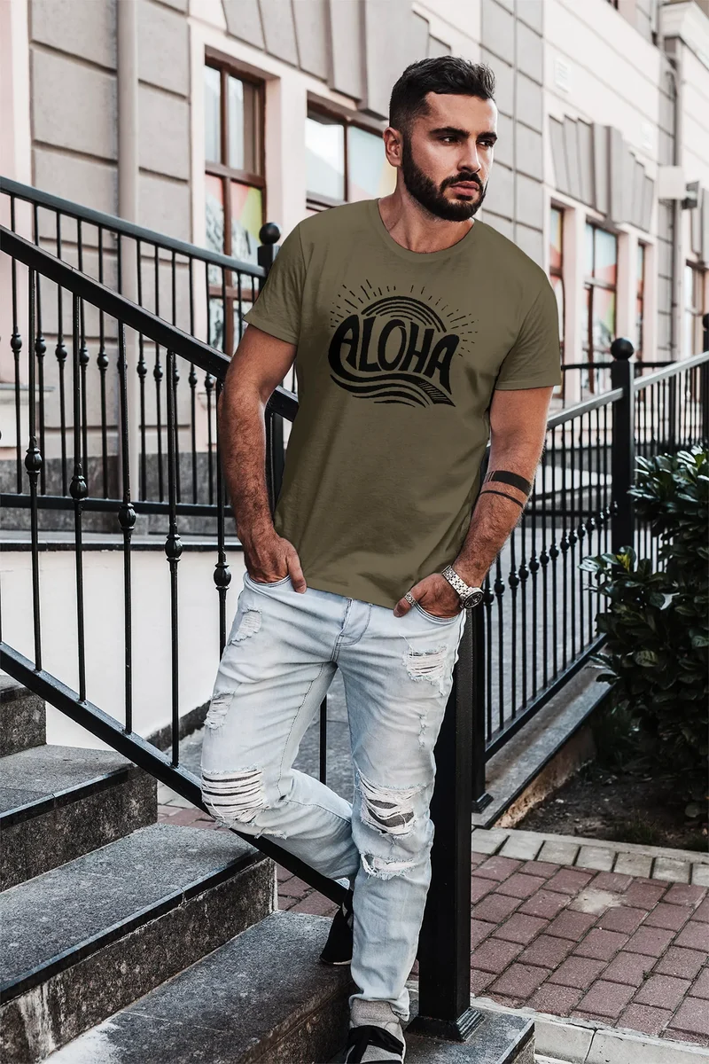 Herren T-Shirt Aloha Wellen Surfing Sommer Slim Fit