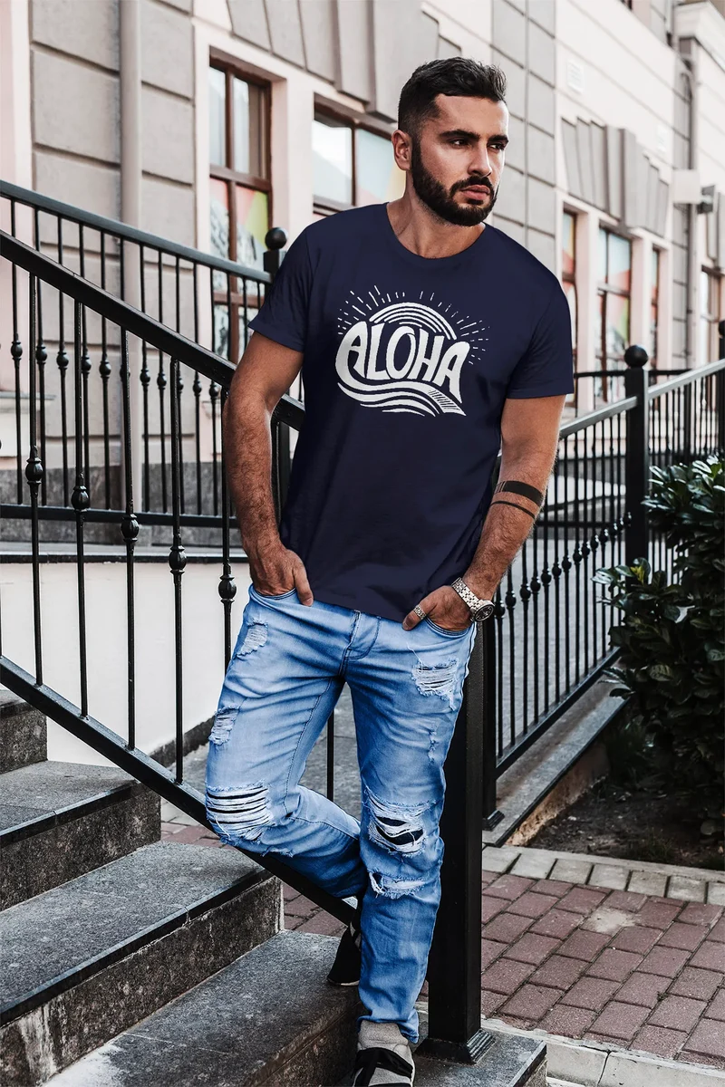 Herren T-Shirt Aloha Wellen Surfing Sommer Slim Fit