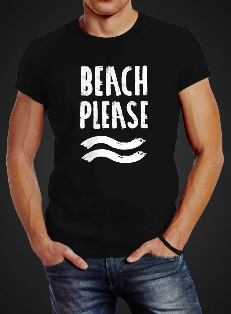 Sommer Herren T-Shirt Beach please Slim Fit