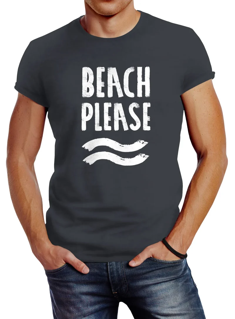 Sommer Herren T-Shirt Beach please Slim Fit