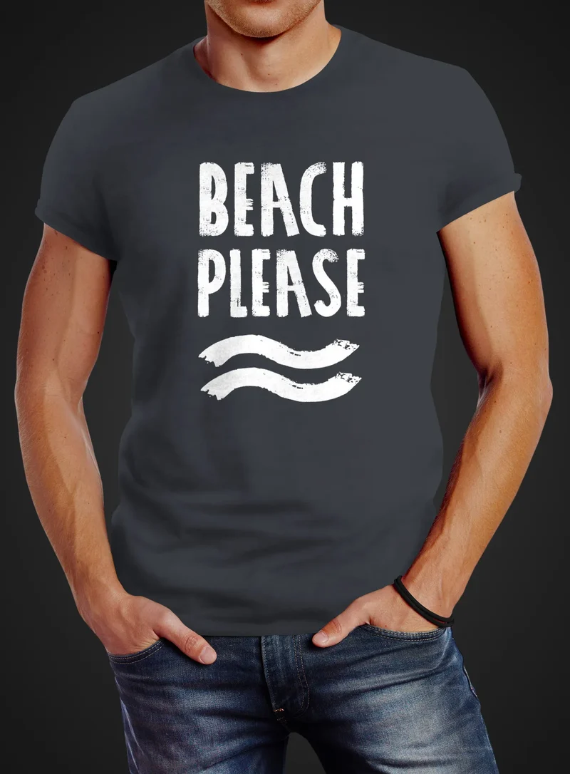 Sommer Herren T-Shirt Beach please Slim Fit
