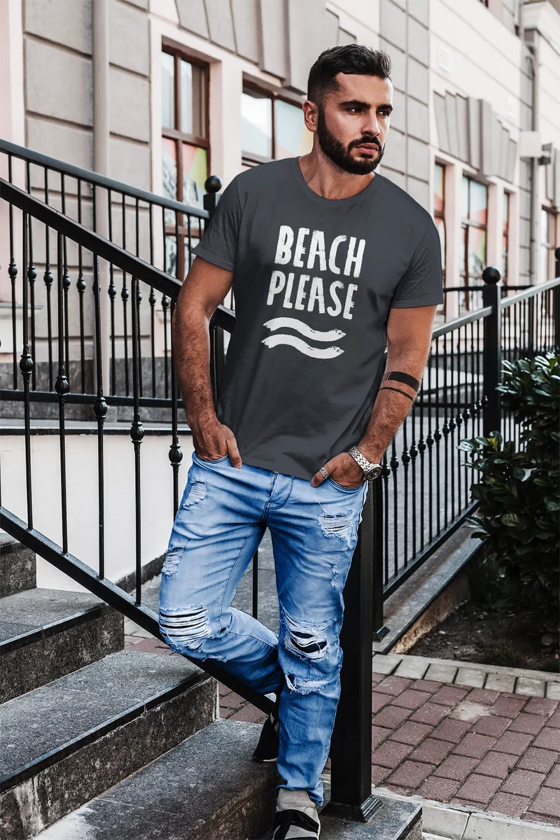 Sommer Herren T-Shirt Beach please Slim Fit