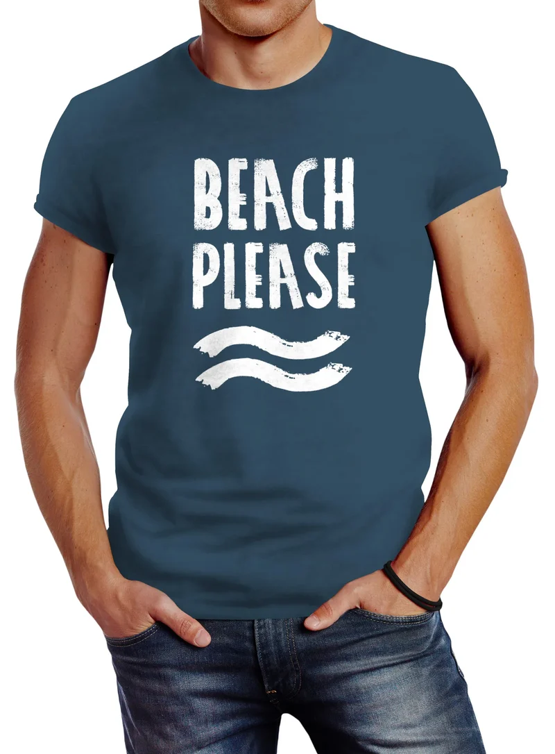 Sommer Herren T-Shirt Beach please Slim Fit