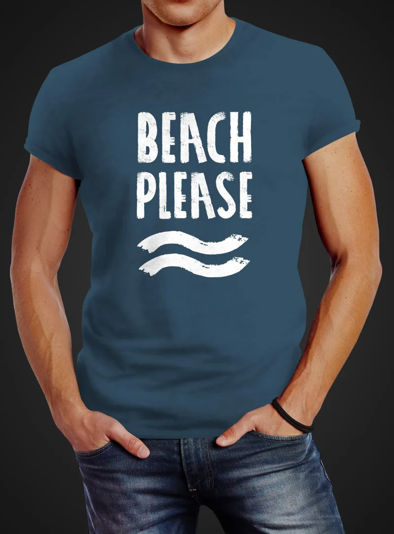 Sommer Herren T-Shirt Beach please Slim Fit