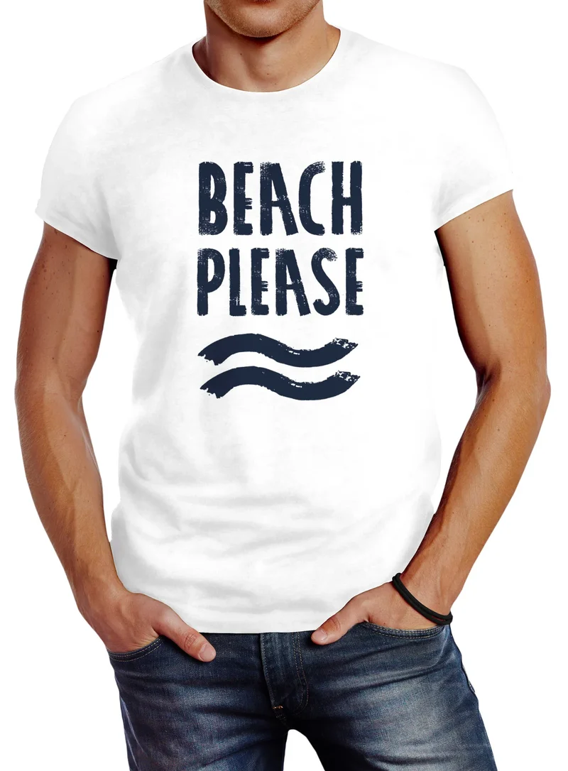 Sommer Herren T-Shirt Beach please Slim Fit