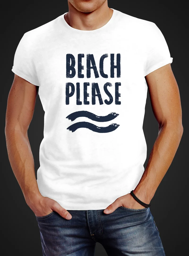 Sommer Herren T-Shirt Beach please Slim Fit