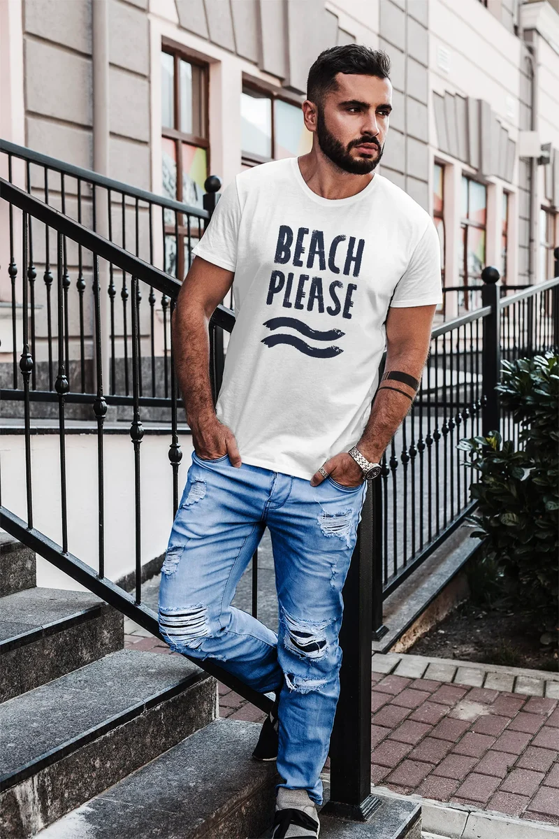 Sommer Herren T-Shirt Beach please Slim Fit
