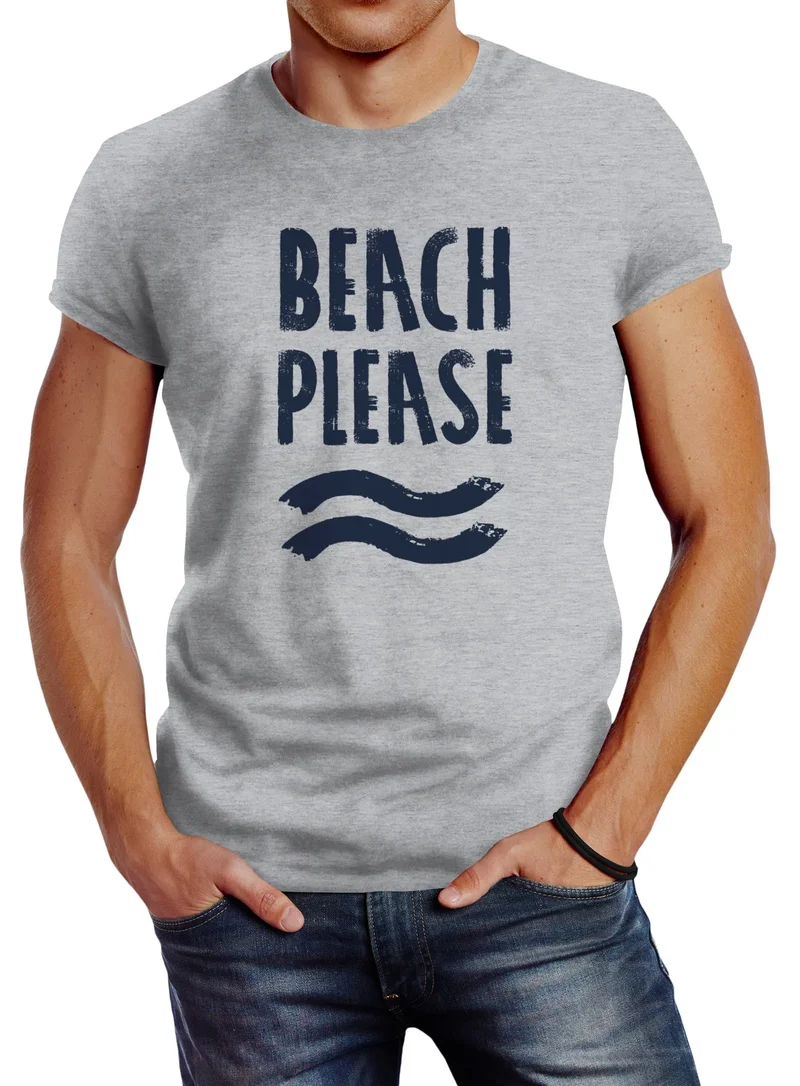 Sommer Herren T-Shirt Beach please Slim Fit