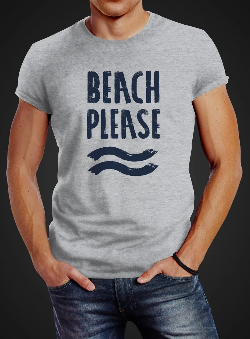 Sommer Herren T-Shirt Beach please Slim Fit