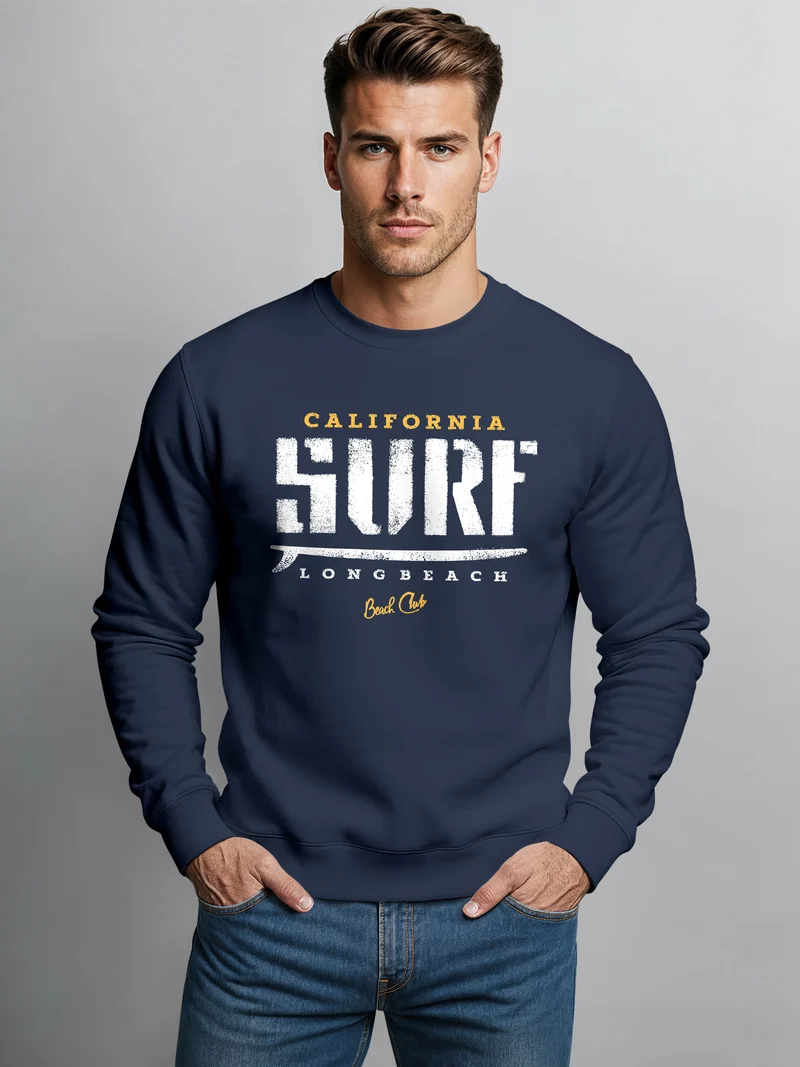 Cooles Sweatshirt Herren Surf Vintage Druck Rundhals-Pullover