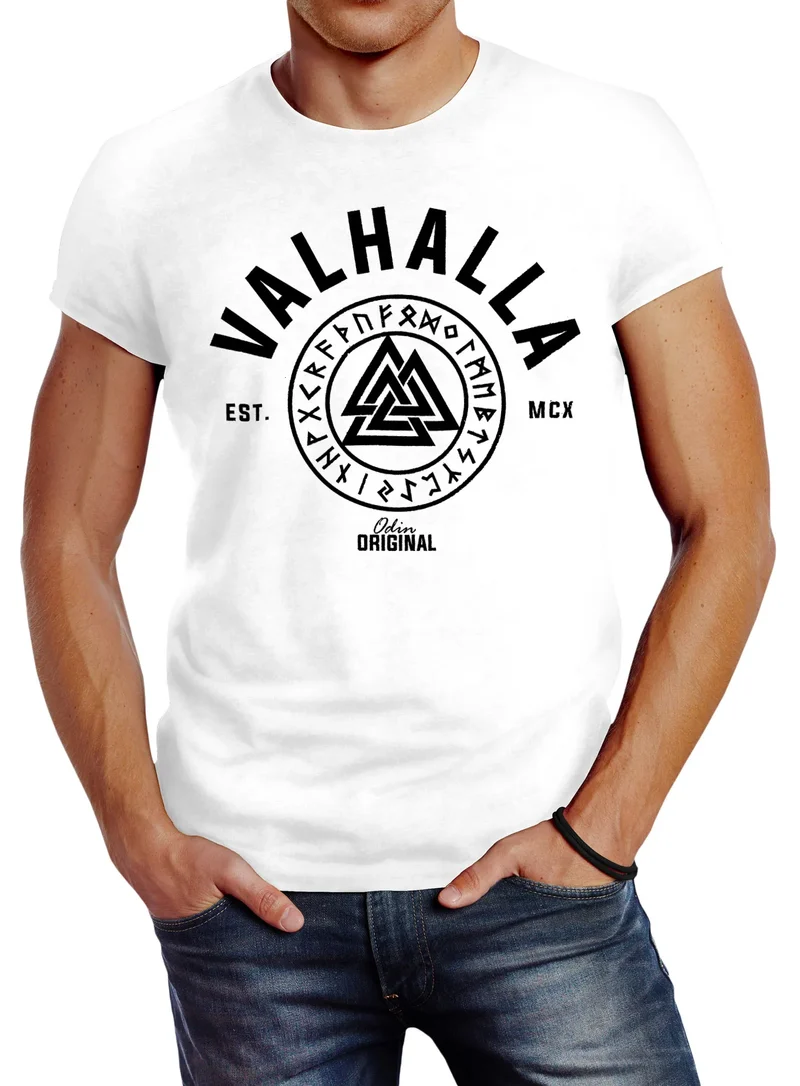 Herren T-Shirt Valhalla Runen Vikings Wikinger Slim Fit