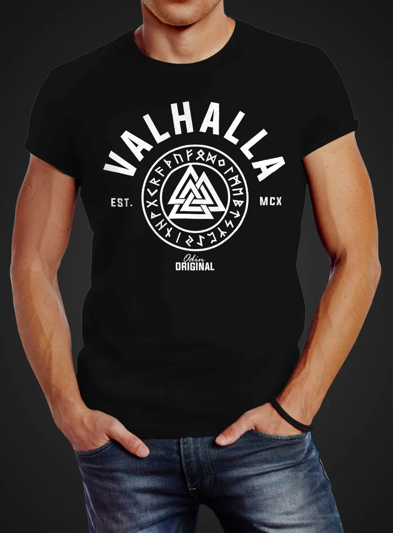 Herren T-Shirt Valhalla Runen Vikings Wikinger Slim Fit