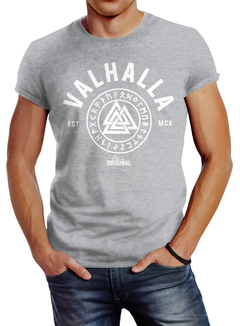 Herren T-Shirt Valhalla Runen Vikings Wikinger Slim Fit