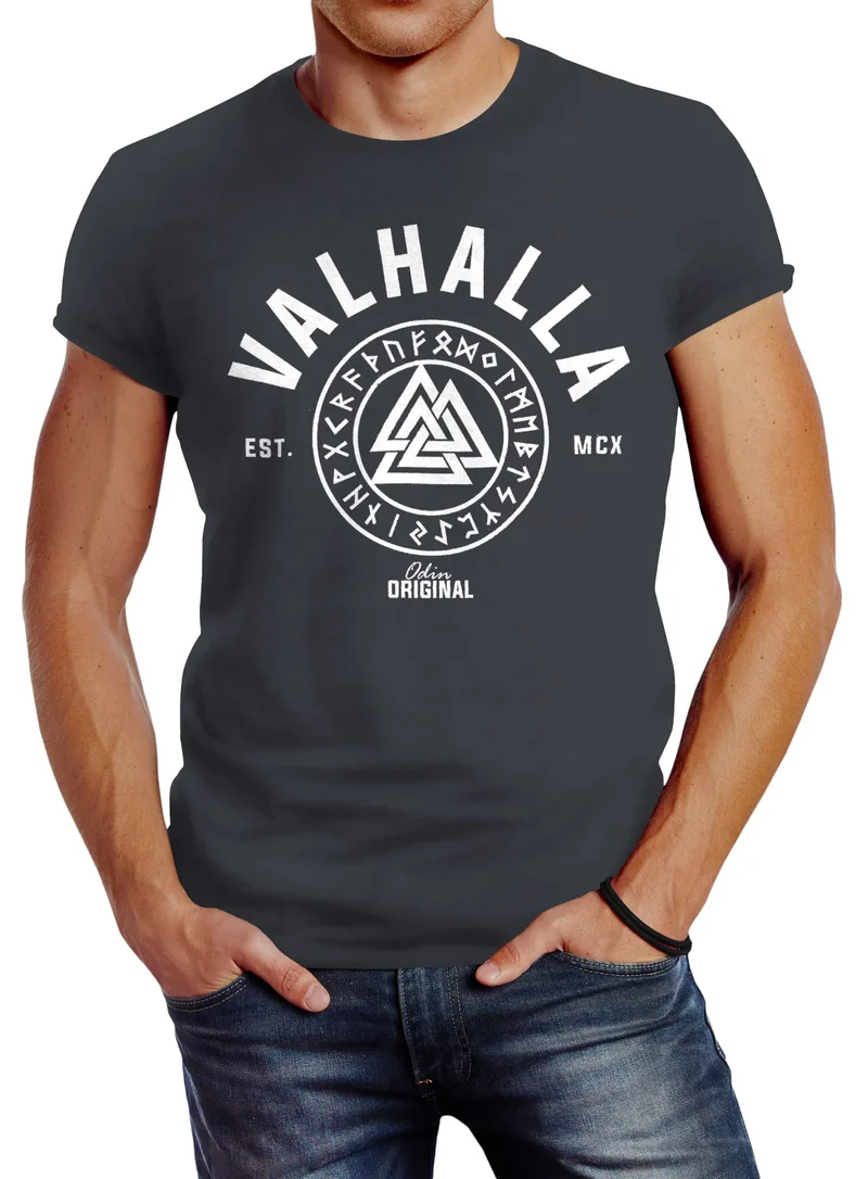 Herren T-Shirt Valhalla Runen Vikings Wikinger Slim Fit