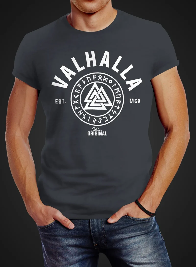 Herren T-Shirt Valhalla Runen Vikings Wikinger Slim Fit
