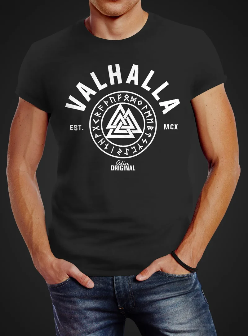 Herren T-Shirt Valhalla Runen Vikings Wikinger Slim Fit