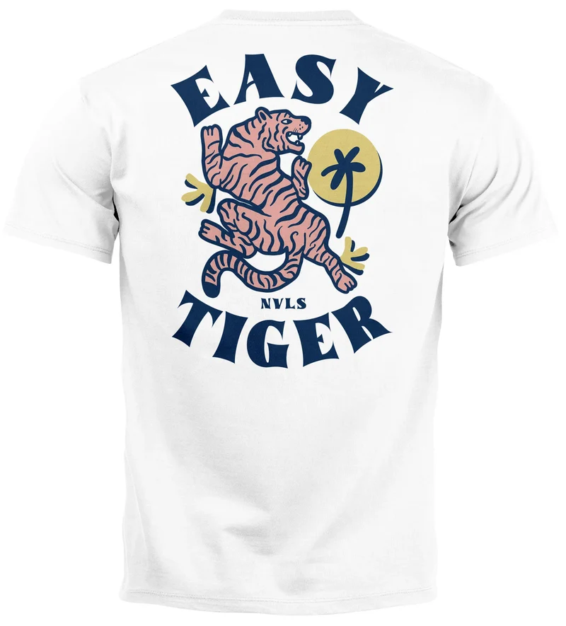 Herren T-Shirt Backprint Tiger Aufdruck Motivshirt Sommer Printshirt Retro Fashion Streetstyle