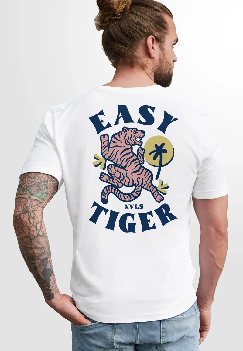 Herren T-Shirt Backprint Tiger Aufdruck Motivshirt Sommer Printshirt Retro Fashion Streetstyle