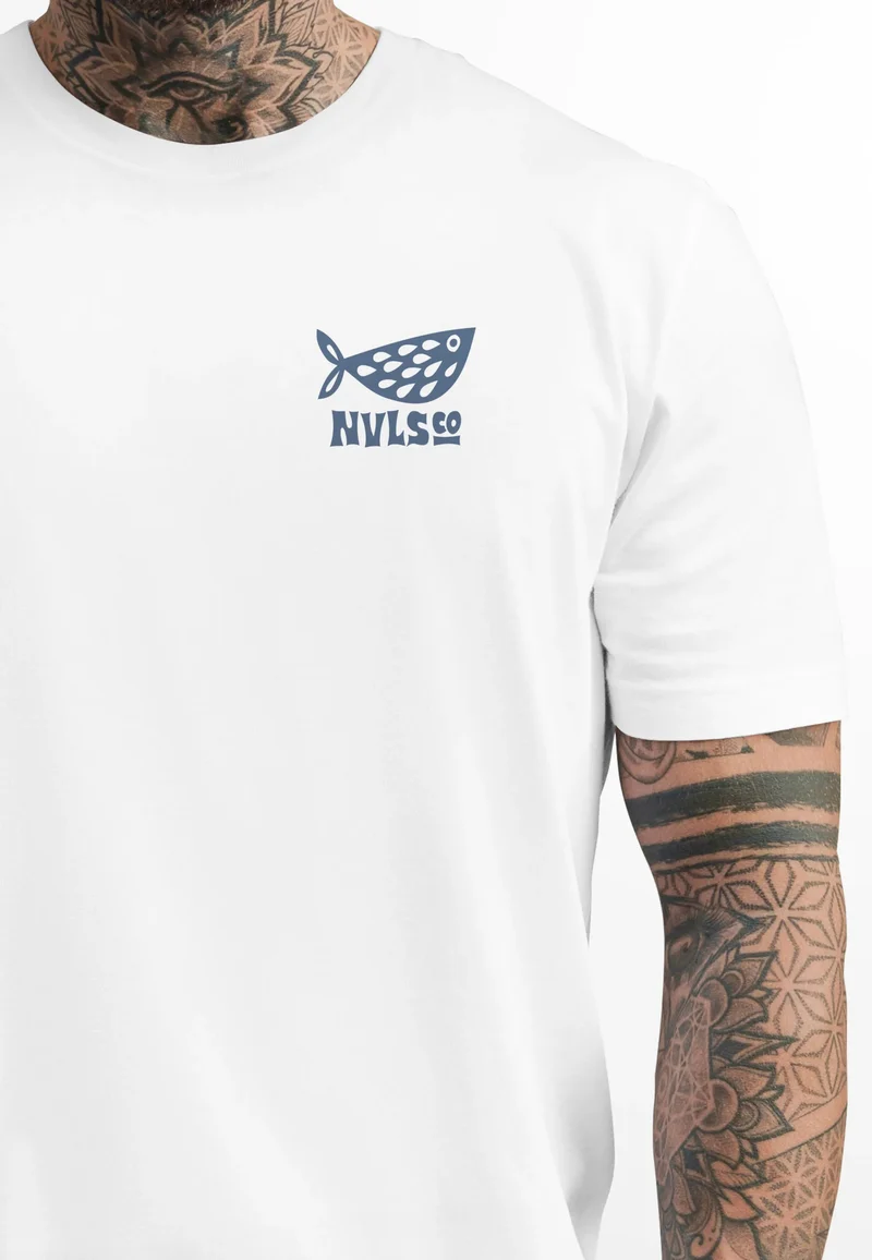 Herren T-Shirt Backprint Maritim Meer Fische Aufdruck Abstrakt Spruch Locals Only Sommer Fashion Streetstyle
