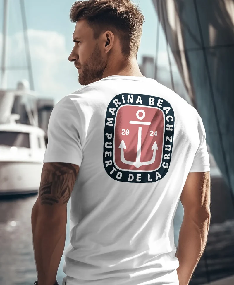 Herren T-Shirt Backprint Anker Motiv Maritim Sommer Segeln Fashion Streetstyle