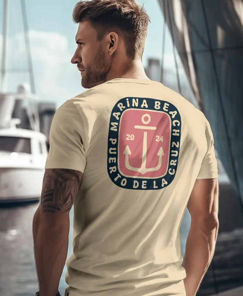 Herren T-Shirt Backprint Anker Motiv Maritim Sommer Segeln Fashion Streetstyle