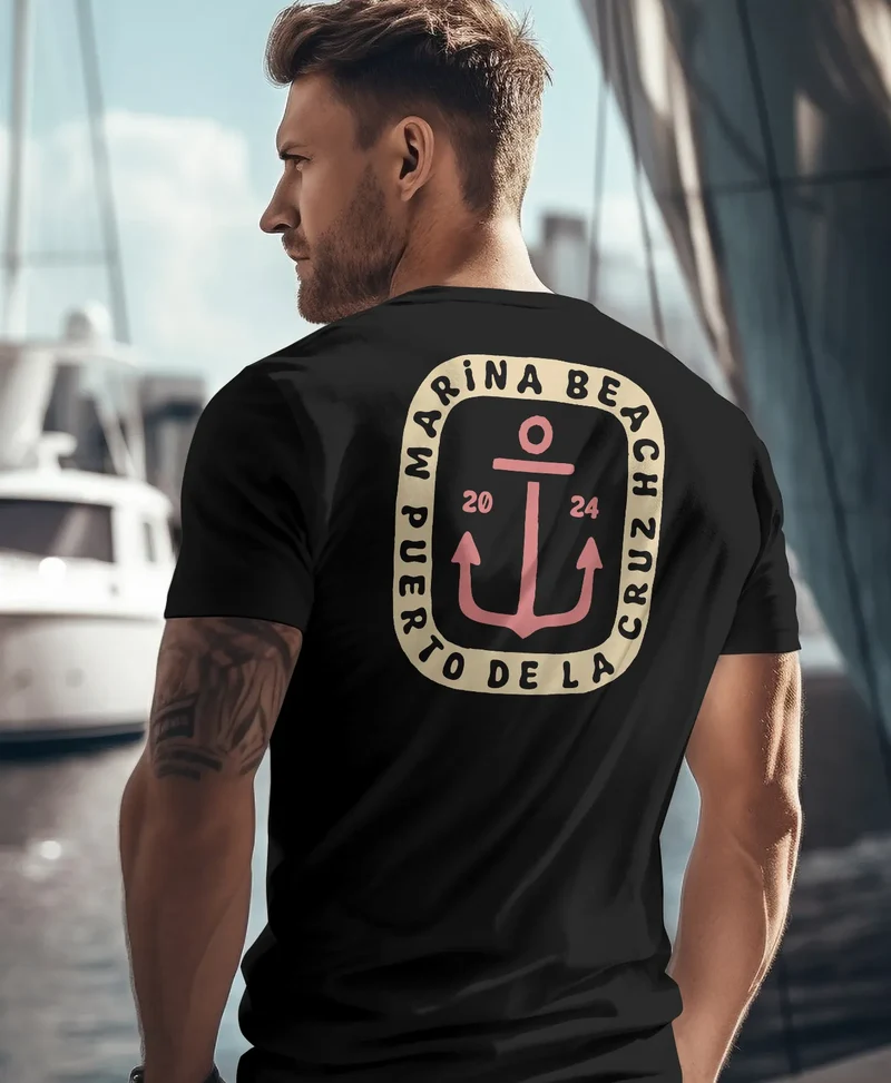 Herren T-Shirt Backprint Anker Motiv Maritim Sommer Segeln Fashion Streetstyle