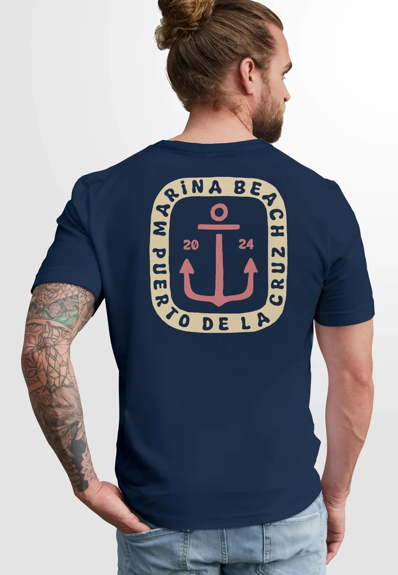 Herren T-Shirt Backprint Anker Motiv Maritim Sommer Segeln Fashion Streetstyle