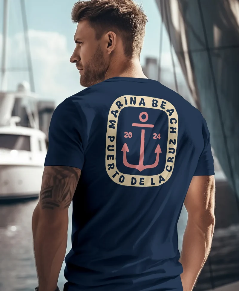 Herren T-Shirt Backprint Anker Motiv Maritim Sommer Segeln Fashion Streetstyle