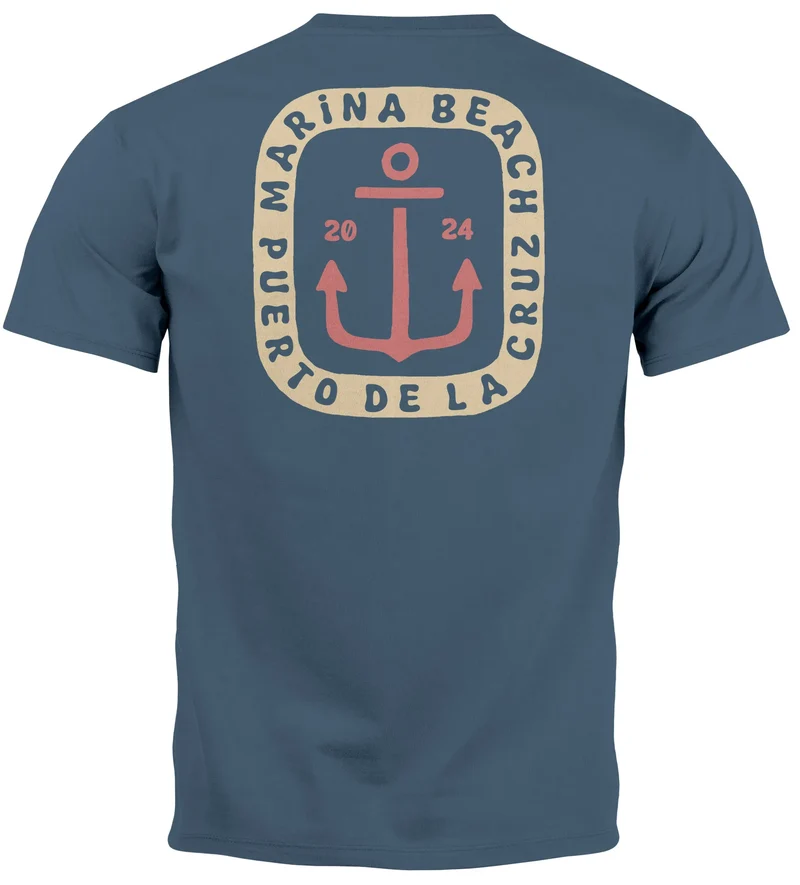 Herren T-Shirt Backprint Anker Motiv Maritim Sommer Segeln Fashion Streetstyle