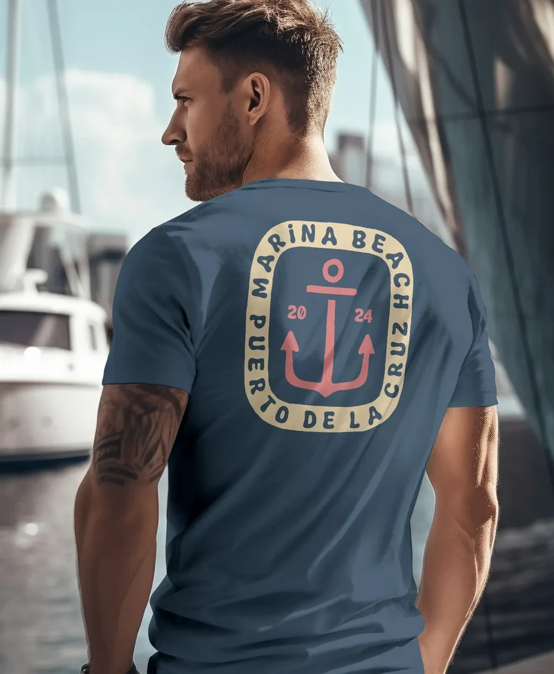 Herren T-Shirt Backprint Anker Motiv Maritim Sommer Segeln Fashion Streetstyle
