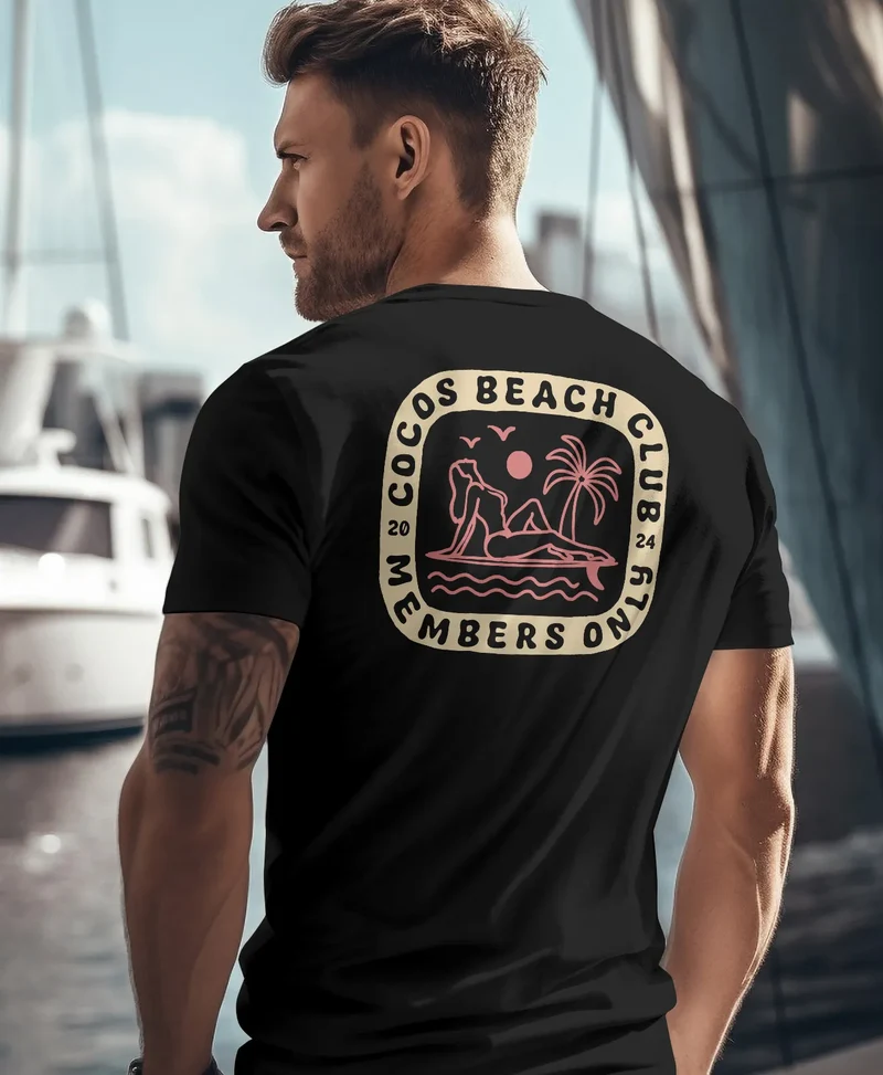 Herren T-Shirt Backprint Sommer Sonne Palmen Meer Printshirt Aufdruck Fashion Streetstyle