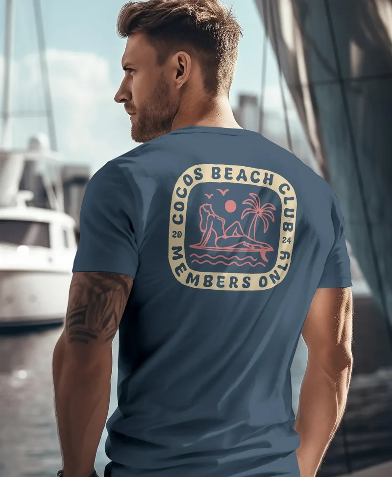 Herren T-Shirt Backprint Sommer Sonne Palmen Meer Printshirt Aufdruck Fashion Streetstyle