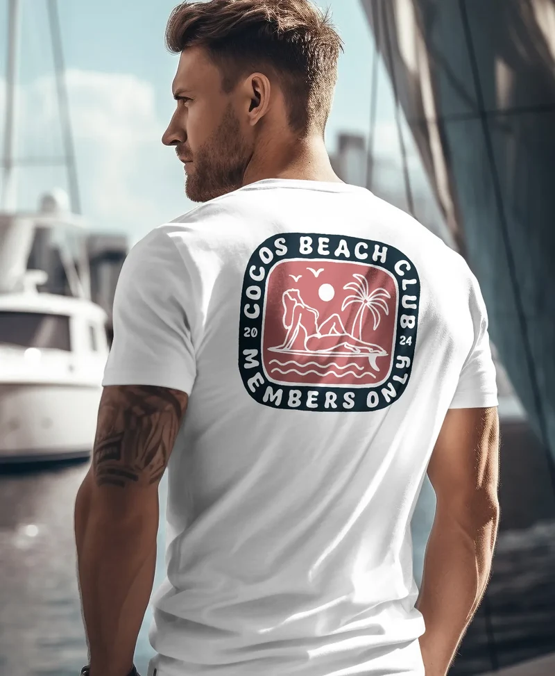 Herren T-Shirt Backprint Sommer Sonne Palmen Meer Printshirt Aufdruck Fashion Streetstyle
