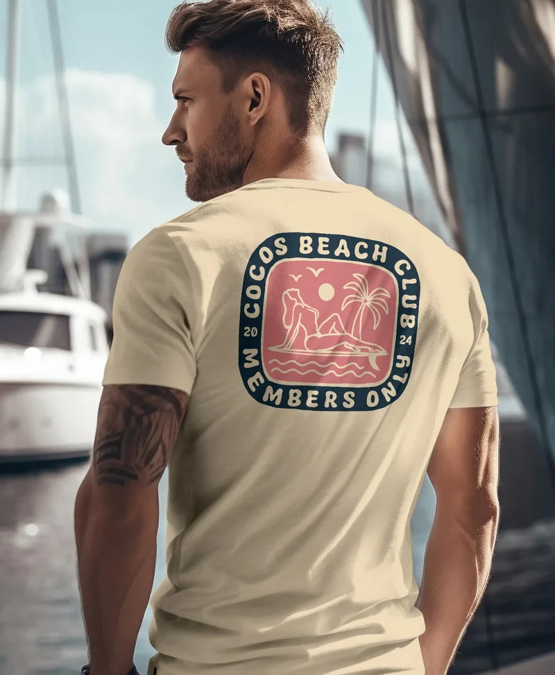 Herren T-Shirt Backprint Sommer Sonne Palmen Meer Printshirt Aufdruck Fashion Streetstyle