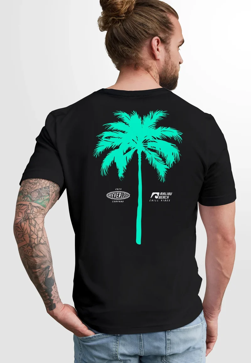 Herren T-Shirt mit Palmen-Print Baumwollstoff und Grafik Aufdruck Sommer Fashion Streetstyle
