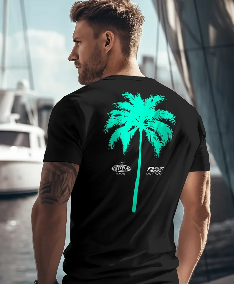 Herren T-Shirt mit Palmen-Print Baumwollstoff und Grafik Aufdruck Sommer Fashion Streetstyle