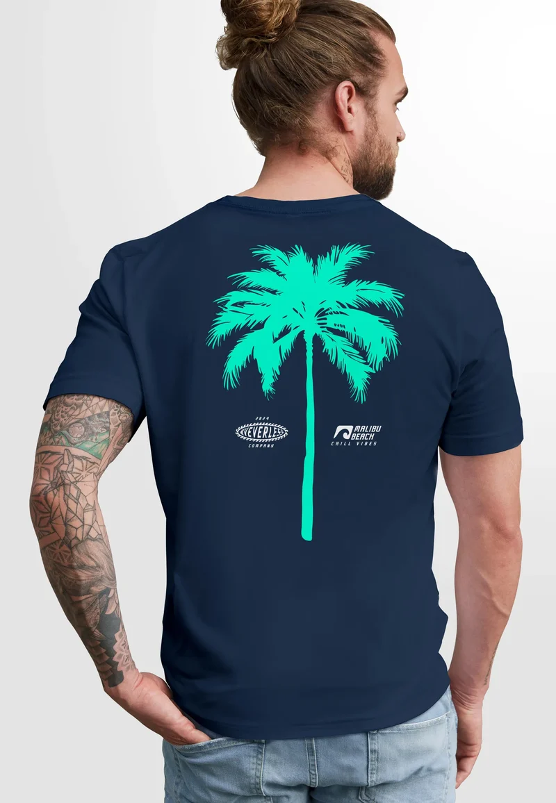 Herren T-Shirt mit Palmen-Print Baumwollstoff und Grafik Aufdruck Sommer Fashion Streetstyle