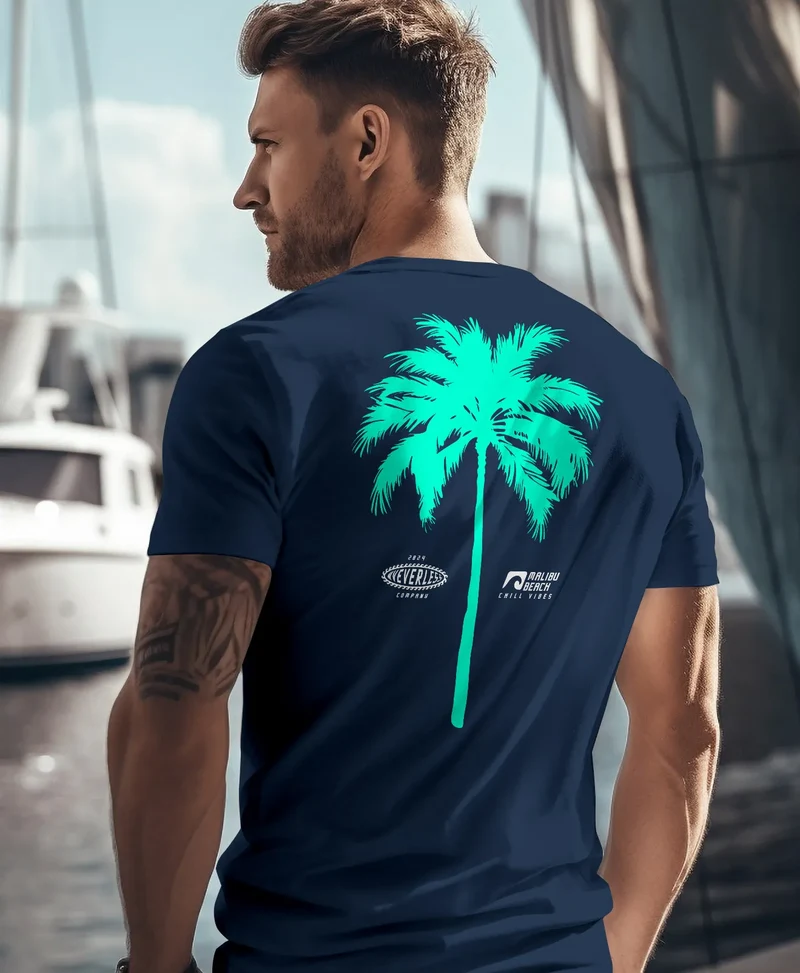 Herren T-Shirt mit Palmen-Print Baumwollstoff und Grafik Aufdruck Sommer Fashion Streetstyle