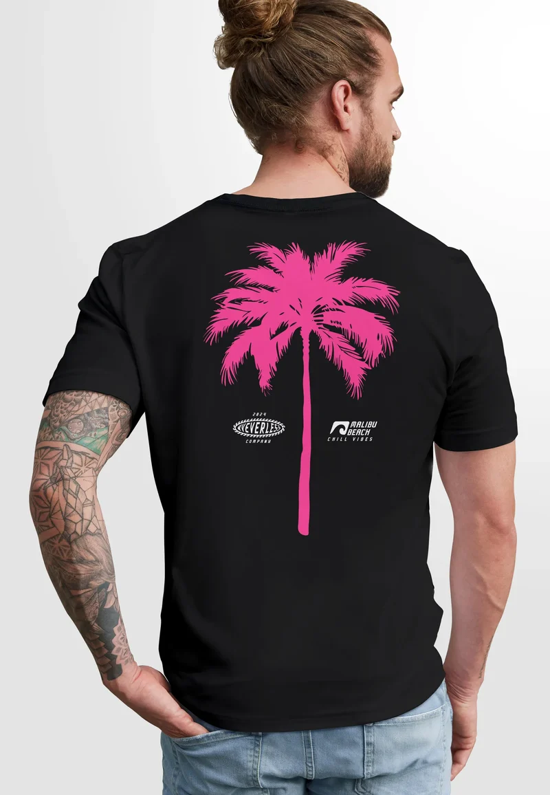Herren T-Shirt mit Palmen-Print Baumwollstoff und Grafik Aufdruck Sommer Fashion Streetstyle