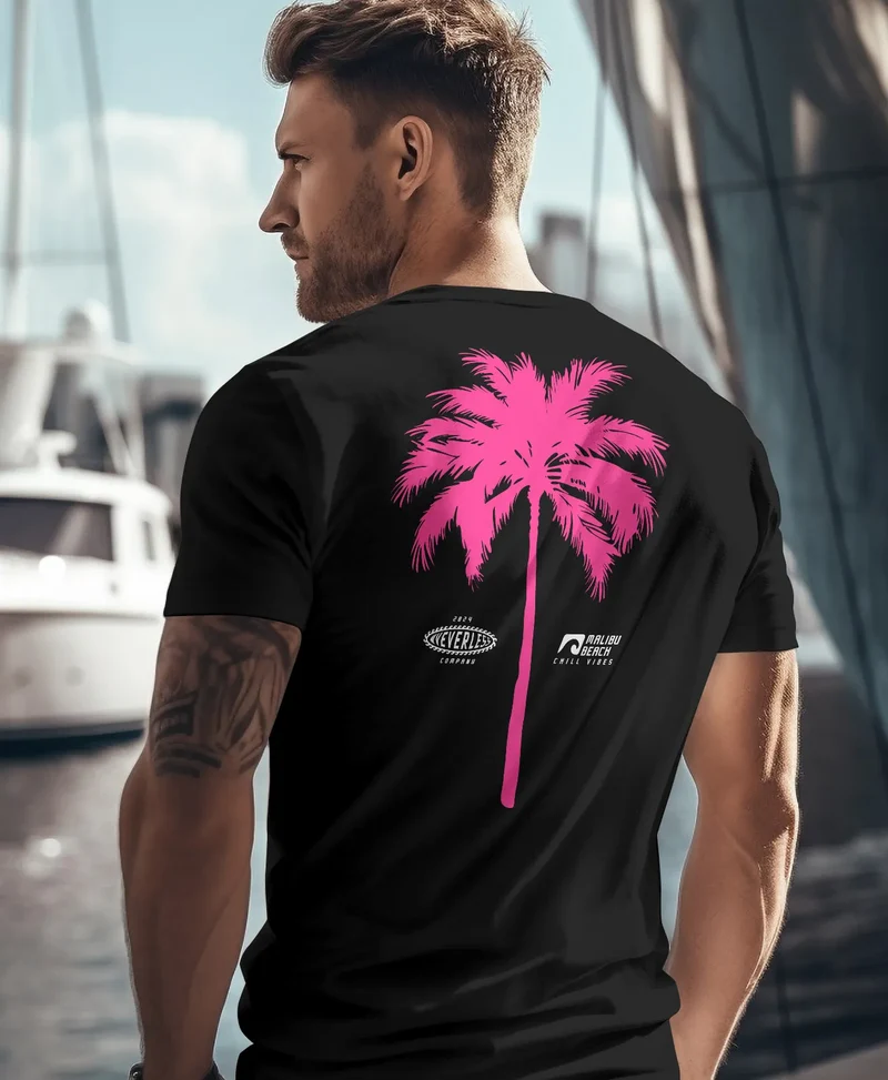 Herren T-Shirt mit Palmen-Print Baumwollstoff und Grafik Aufdruck Sommer Fashion Streetstyle